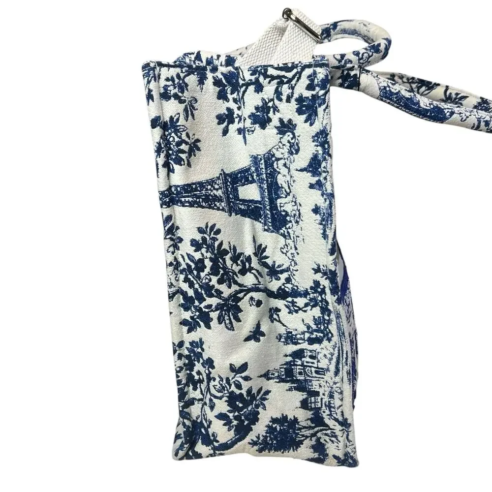 NWT America & Beyond Beaded Brocade Paris Tote Bag Blue Floral
